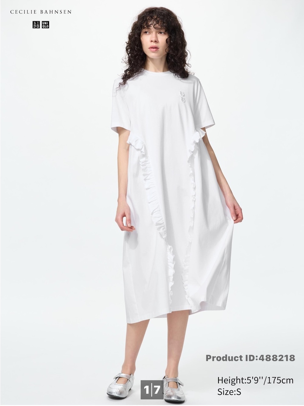 NWT Uniqlo White Ruffle-Trim Cotton Midi Dress Cecilie Bahnsen